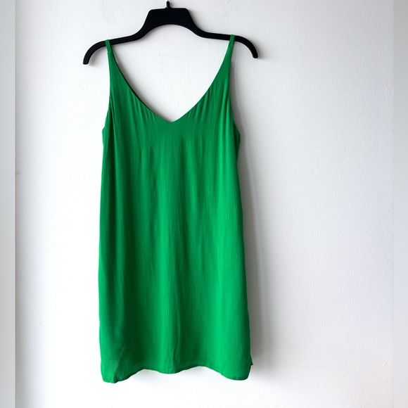 TOPSHOP Dress Mini Green Slip Spaghetti Strap V Neck Womens 8 Minimalist 90s - Picture 2 of 8
